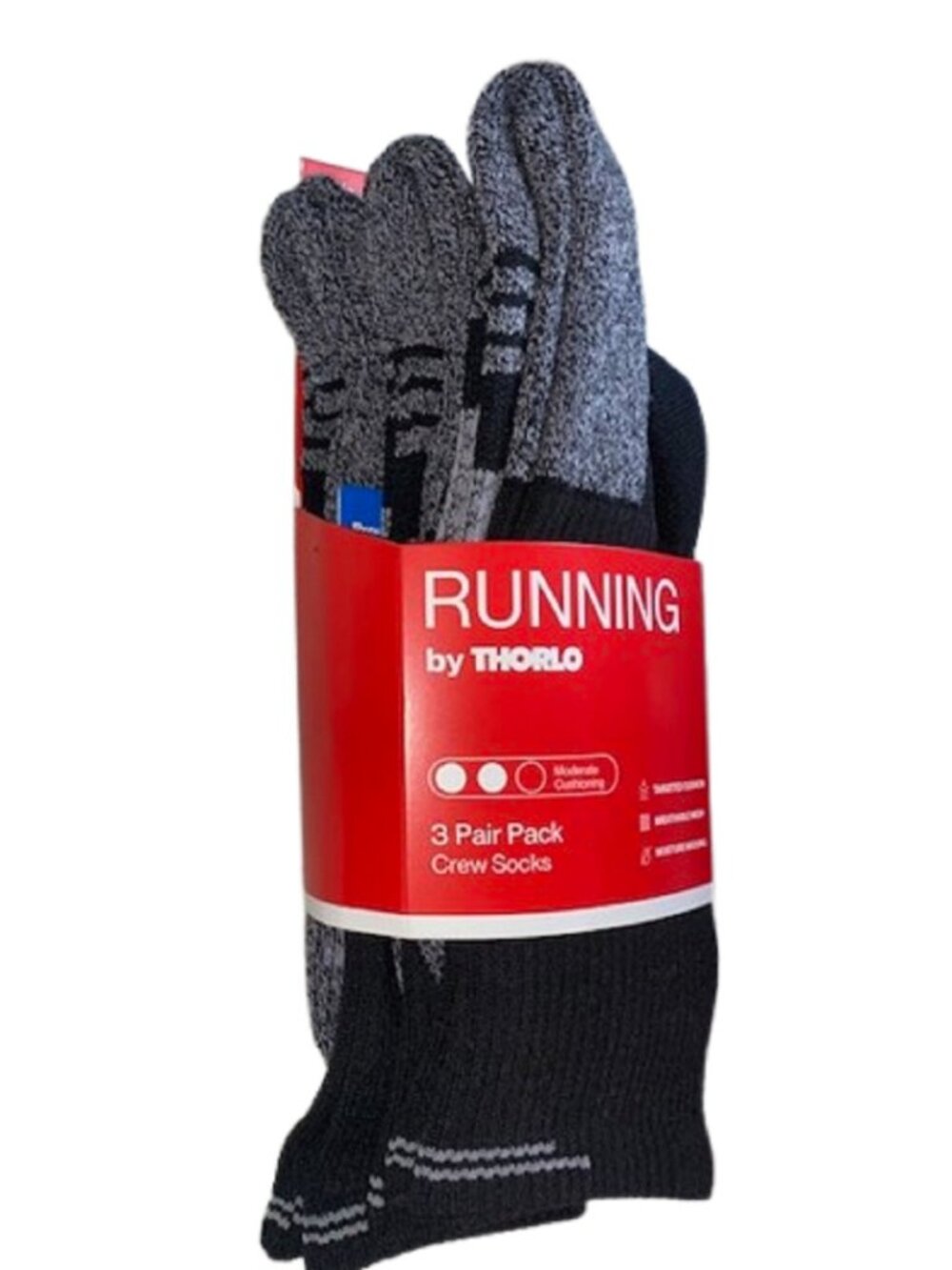 Thorlo Running Socks, 3 Pair Black Thorlo Running Crew Socks Moderate Cushioning